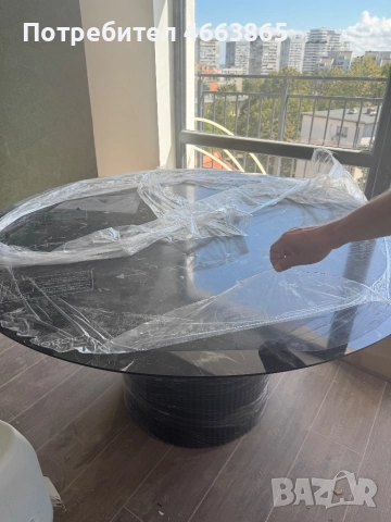 ЧИСТО НОВА маса MDF фурнир, черна с мраморен плот, снимка 3 - Маси - 52580926