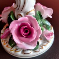 Herend Hungary Three Roses Candle Holder Hand Painted Florals Gold Candlestick Свещница , снимка 6 - Колекции - 40384185