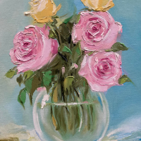"Рози" - маслени бои, 40/40 см. Рамкирана, снимка 6 - Картини - 44710321