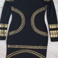 Черна елегантна рокля със златисти елементи , снимка 1 - Рокли - 35634217