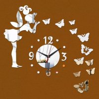 Сребрист огледален часовник пеперуди фея, снимка 1 - Други стоки за дома - 36633967