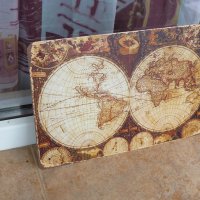 Карта метална табела Земно кълбо глобус стара атлас морета континенти, снимка 2 - Декорация за дома - 42593549