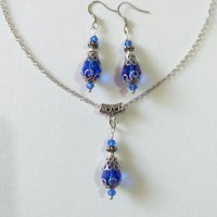 Разкошен комплект бижута в кралско синьо и филигранни орнаменти в цвят Сребро , снимка 4 - Бижутерийни комплекти - 37849224