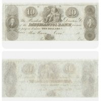 RARE.USA $ 10 DOLLARS ( MECHANICS BANK NY)1800'S ERA UNC, снимка 1 - Нумизматика и бонистика - 39794813