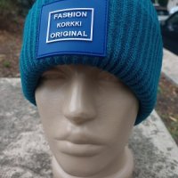 Плетена шапка с кашмир Зелено Синя, снимка 3 - Шапки - 42926834