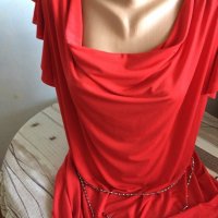 Ярко червена блуза, с колан - от Испания, снимка 1 - Туники - 37135686