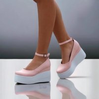 Обувки на платформа - розова кожа с бяло ходило - 125K, снимка 2 - Дамски ежедневни обувки - 35256703
