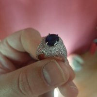 Красив дамски пръстен със син камък,посребрен, снимка 2 - Пръстени - 35521173