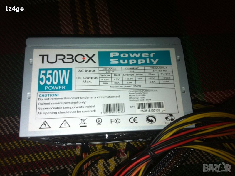Продавам компютърно захранване TURBOX 550W., снимка 1