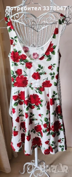 Лятна Бяла Рокля с Рози - S, снимка 1