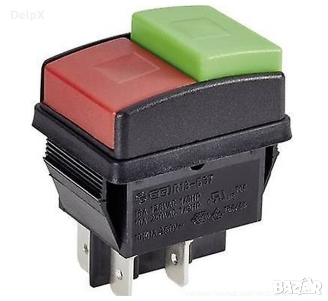Бутон R13-537 задържащ с 2 пуск-стоп бутона 250V 10A 22x32mm, снимка 1