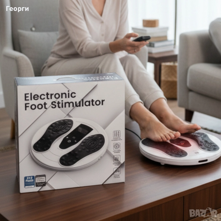 Електронен стимулатор за стъпала EMS + TENS – безжичен масажор с червена LED светлина и дистанционно, снимка 1