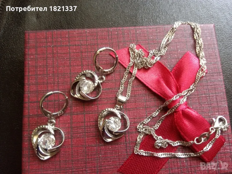 Сребърен комплект колие и обици , снимка 1