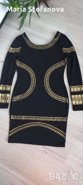 Черна елегантна рокля със златисти елементи , снимка 1