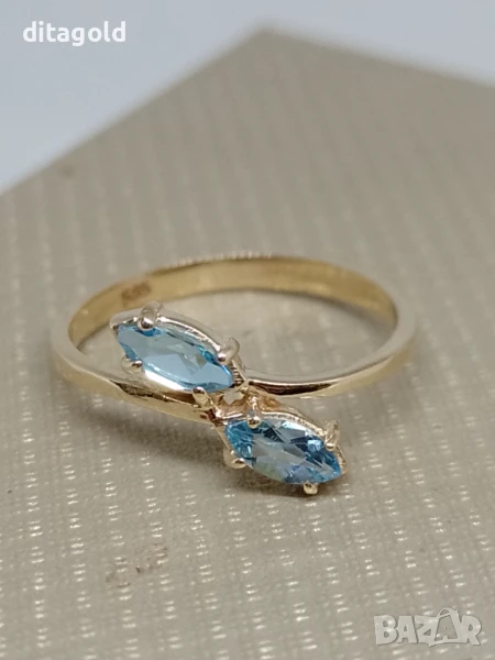 Нов 14К златен пръстен с естествени топази 1.82 гр цена 280 лв, снимка 1