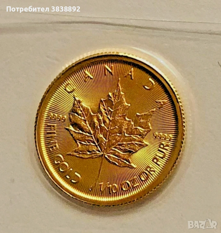 1/10 унция (3.11 гр.) златна монета Канадски Кленов Лист, снимка 1