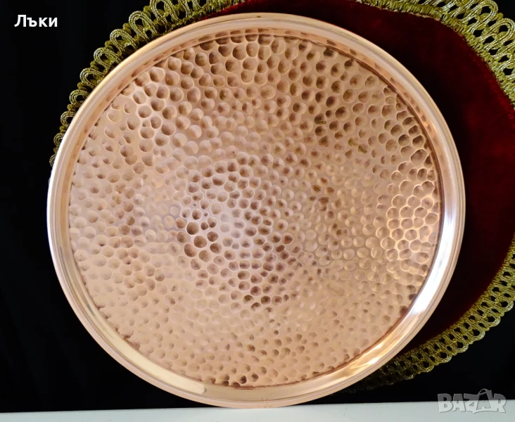 Масивен меден поднос,плато,табла 28 см. , снимка 1