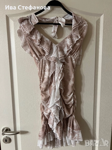 елегантна бежова рокля волни къдри вълнообразни акценти Bless by Zlatka Raykova Златка Райкова dress, снимка 1