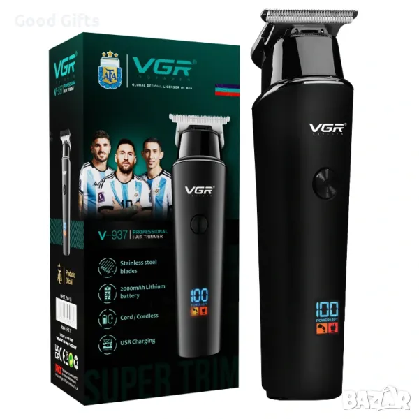 Професионална Машинка за Подстригване VGR V-937 – LCD дисплей, USB-C, 2000mAh батерия, снимка 1
