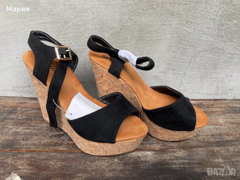 Велурени сандали на платформа, снимка 1