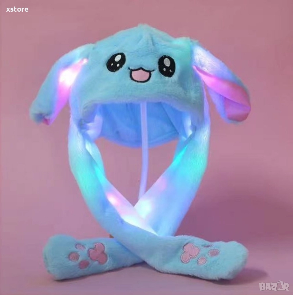 Подвижна шапка зайче с мърдащи се уши и LED светлини, снимка 1