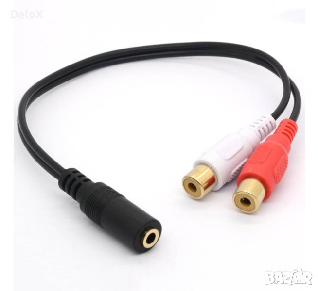 Кабел преходен за аудио, STEREO, 3,5mm JACK(ж), 2xRCA(ж), черен, 0,2m, снимка 1