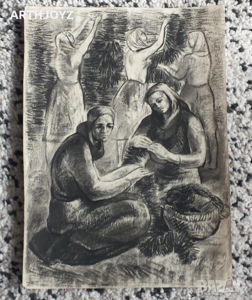 СТАРА КАРТИНА ТЮТЮНОБЕРАЧКИ графика / ПОДПИСАНА, снимка 1