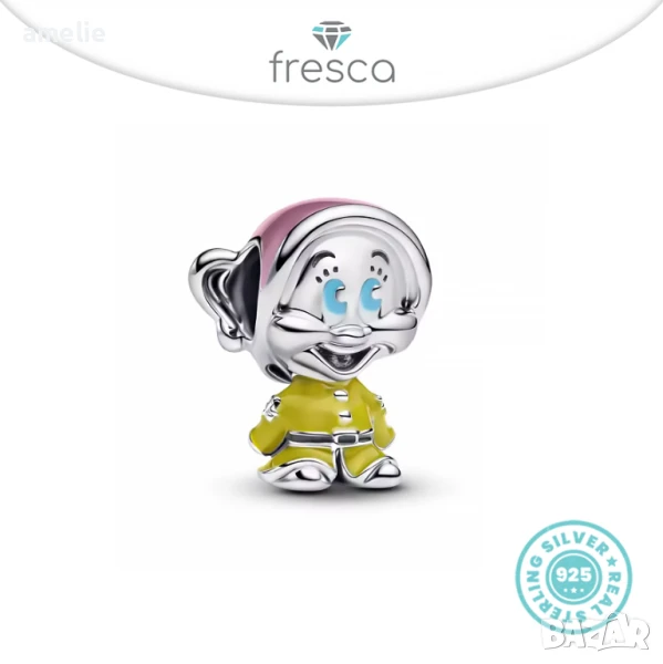 НОВO!Талисман Fresca по модел тип Пандрора Pandora S 925 Disney Dopey SnowWhite Дойпи, снимка 1