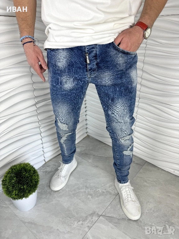 Мъжки дънки в син цвят с надран ефект, снимка 1