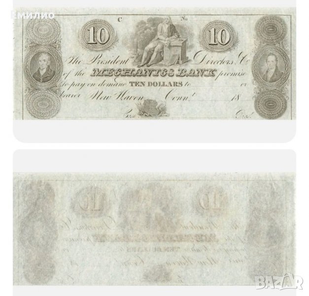 RARE.USA $ 10 DOLLARS ( MECHANICS BANK NY)1800'S ERA UNC, снимка 1