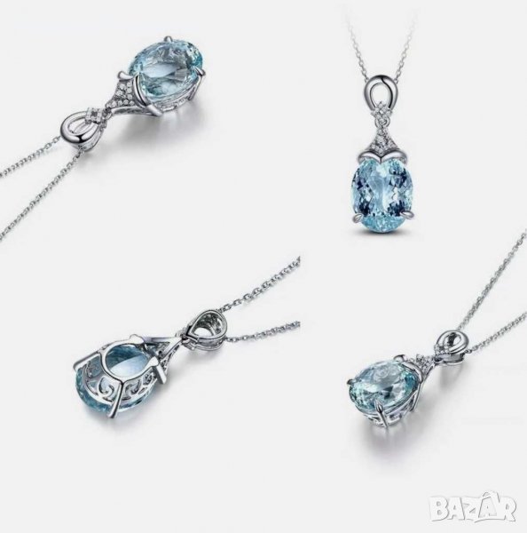 Сребърна висулка аквамарин 925 със синджирче , снимка 1
