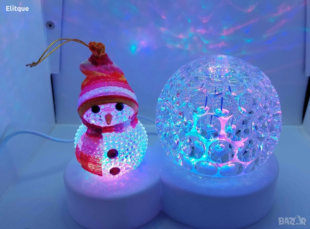 Коледна LED лампа сфера с коледна фигура на Снежен човек и многоцветна светлина, снимка 1