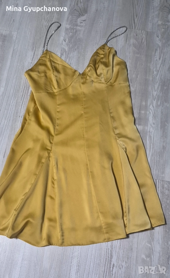 рокля сатен цвят горчица, снимка 1