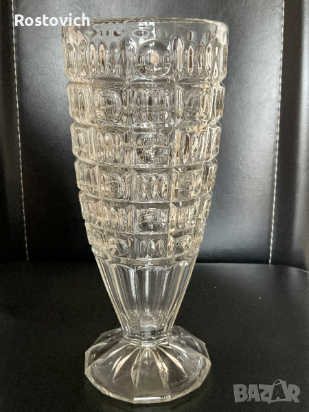 Ваза за цветя, стъкло, Чехия, Либоховице, 1930 г., снимка 1