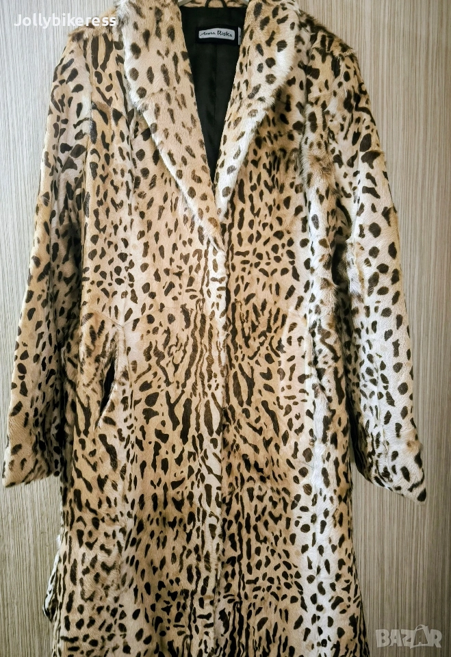 Палто от естествена кожа с косъм, с леопардов принт , снимка 1
