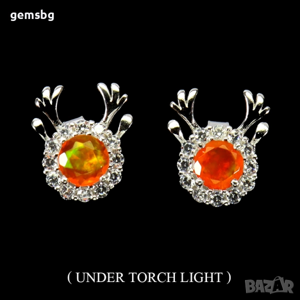 Сребърни обеци с огнен опал и цирконий, снимка 1