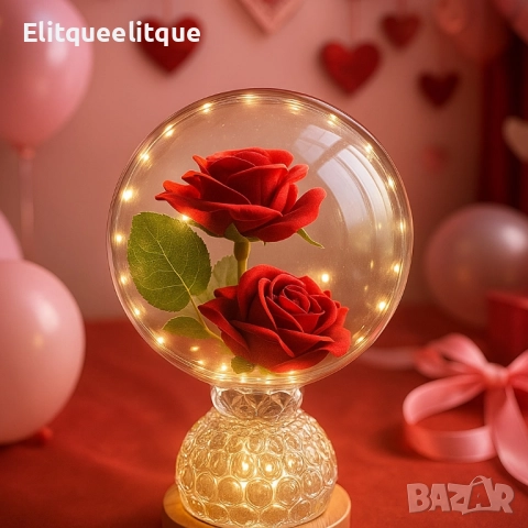 Лампа с вечни рози и топла LED светлина – подарък, който не увяхва, снимка 3 - Настолни лампи - 52217779