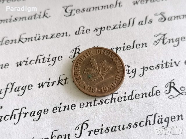 Монета - Германия - 1 пфениг | 1950г.; серия J, снимка 2 - Нумизматика и бонистика - 29164800