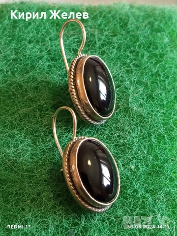 Сребърни обеци инкрустирани с черен ТУРМАЛИН орнаментика винтидж стил 32415, снимка 4 - Обеци - 54026345