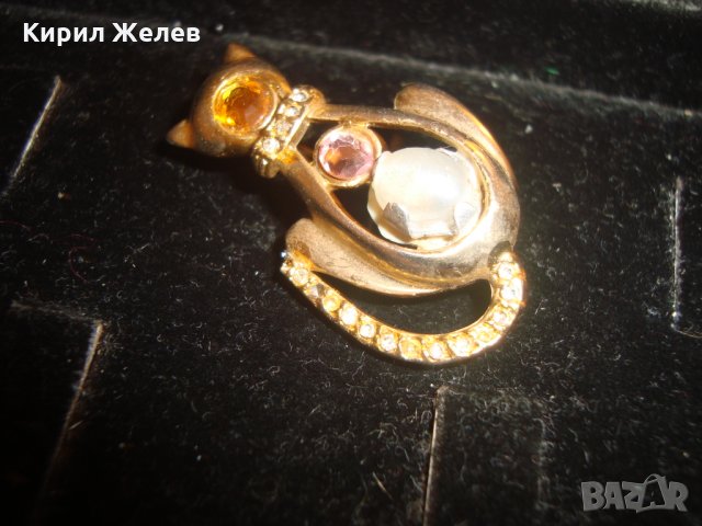 БРОШКА КОТКА с ПОЗЛАТА МЕДНА с КАМЪНИ ВИНТИДЖ АРТ ДЕКО БИЖУ 3736, снимка 5 - Други - 30637317