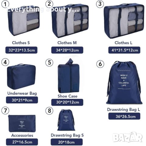  Органайзери за багаж - Комплект от 8 броя, органайзери за куфар за дрехи и козметика, снимка 5 - Органайзери - 42384736