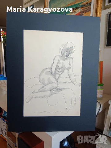 Стоян Венев, акварел и туш, оригинал, снимка 2 - Картини - 50454864