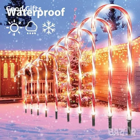 Комплект 2 броя Светещи Коледни Бастунчета, 60см Водоустойчиви