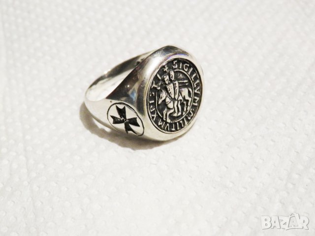 Стар Мъжки сребърен пръстен тамплиерски с ордена sigillvm militum xpisti - Войни на Христа., снимка 2 - Пръстени - 31121311