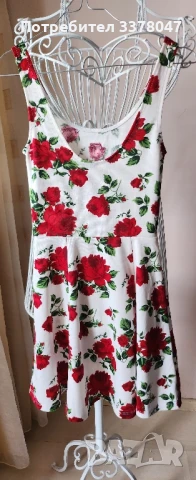 Лятна Бяла Рокля с Рози - S, снимка 1