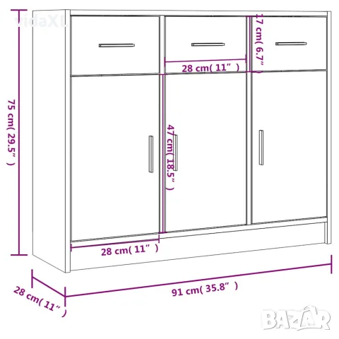 vidaXL Бюфет, бял, 91x28x75 см, инженерно дърво, снимка 10 - Бюфети - 56148033