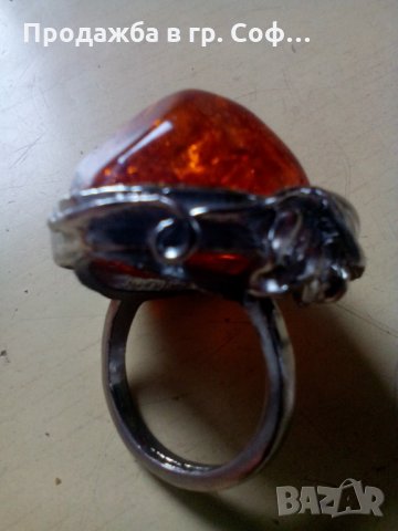 Масивен пръстен с кехлибар, снимка 1 - Антикварни и старинни предмети - 30326463