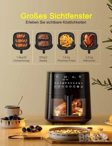 Фритюрник с горещ въздух (Air Fryer) XXL 7.2 литра с прозорец за наблюдение и сензорен LED дисплей, снимка 3 - Фритюрници - 52569168