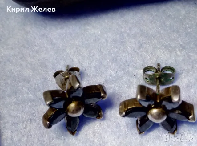 ФЛОРАЛНИ СКЪПОЦЕННИ СРЕБЪРНИ ОБЕЦИ МАРГАРИТКИ РОДИРАНО СРЕБРО 925 с ФАСЕТИРАН ЧЕРЕН ТУРМАЛИН 42320, снимка 8 - Обеци - 50136131