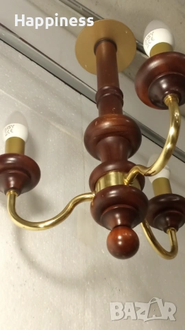 Абажур (Полилей) от месинг и дърво, снимка 5 - Лампи за таван - 53935917